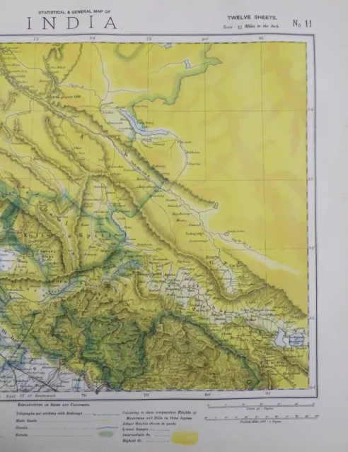 Northern India British Raj Kashmir Lahore Himalayas 1883 Letts scarce map 3
