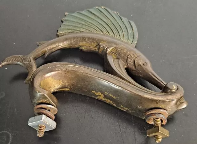 Vintage Brass Swordfish Ornate 3" Figure, Cabinet Drawer Pull Handle w/Bolts