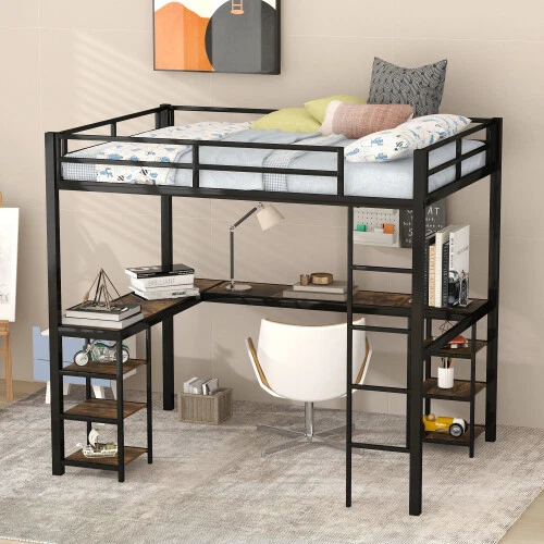 HEAVY DUTY METAL Loft Bunk Beds Full Size Loft Bed with Desk and