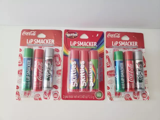 Lot of Lip Smacker Coca Cola Barqs Root Beer Sprite Skittles Lip Balm NEW