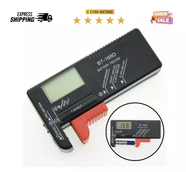 Universal Digital LCD Battery Checker Volt Tester Cell AA AAA C D 9V Button