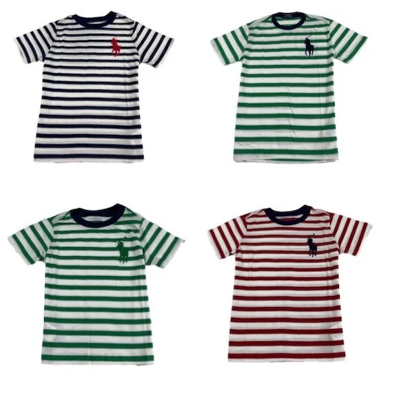 Ex Ralph Lauren Kids Cotton Striped T Shirt 'Big Pony'  Age 2-16