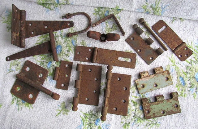 Lot Vintage Antique Barn Door Gate T-Strap Hinges/Parts/Halves Salvaged Rusty
