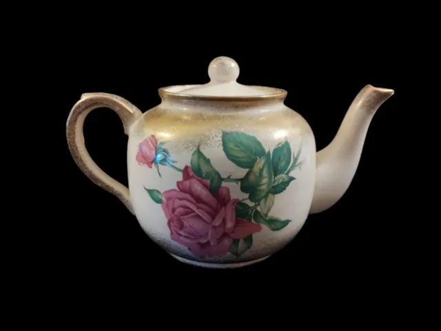 Vintage PRICE BROS Teapot ##593 MADE IN ENGLAND Pink Gold Floral Rose