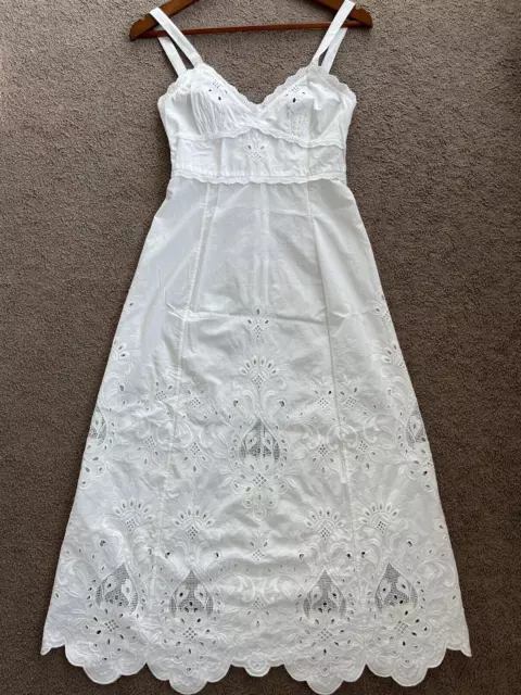 Gorgeous NEW Dolce&Gabbana White Broderie-Anglaise Midi Day Dress 40/US 4