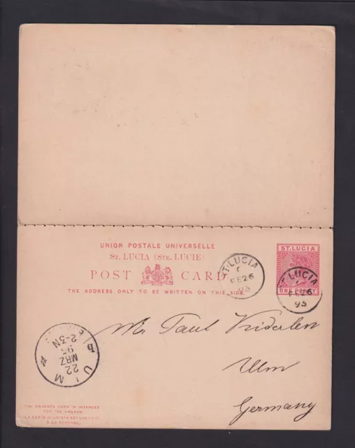 1895 - 1 P. Doppel-Ganzsache (P 4) ab St.Lucia nach Ulm - ohne Text (22073054)