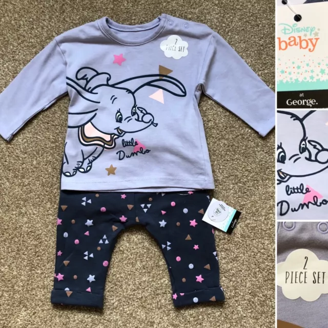 GEORGE 2 PIECE DISNEY DUMBO Baby Girls Outfit Set Clothes 0 3