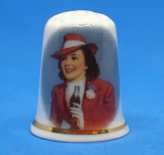 Birchcroft China Thimble -- Vintage Advert Coca Cola Lady -  Dome Gift Box