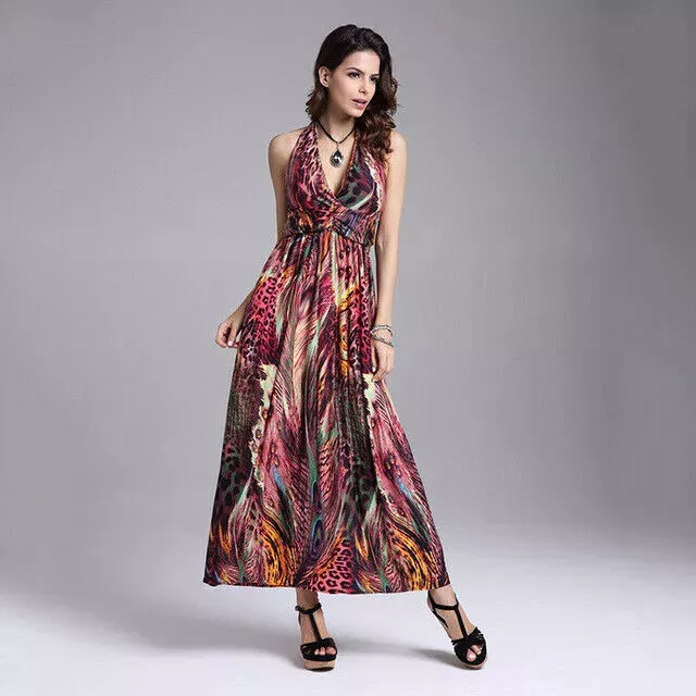 Elegante abito vestito morbido lungo boho bohemian hippie colorato 5239