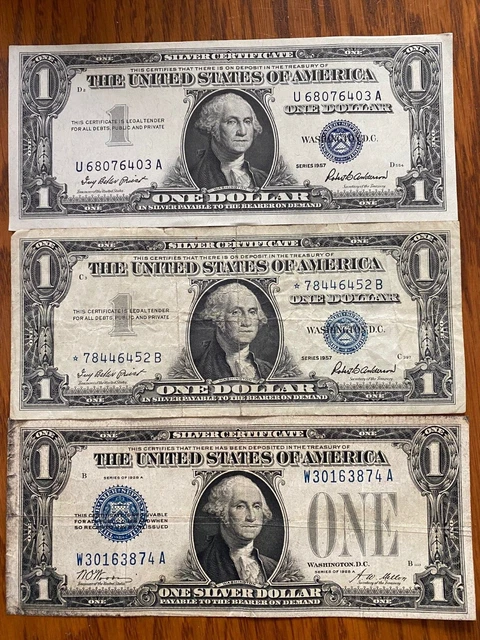 One Dollar Funny Back, Star, UNC Silver Certificate Blue Seal $1 Note Lot of 3