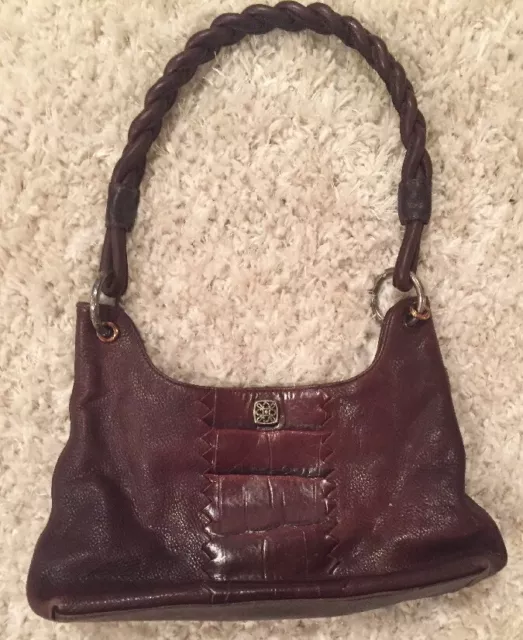 BRIGHTON  Brown Braided Strap Leather Hobo Satchel Purse Shoulder Bag