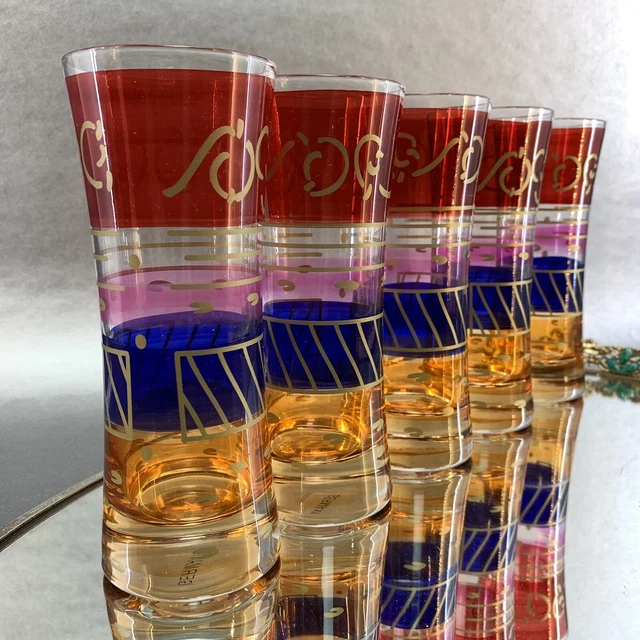 Royal Danube Style Germany Set Of 5 Hand Painted 6.5” Tumblers Glass Barware Bar