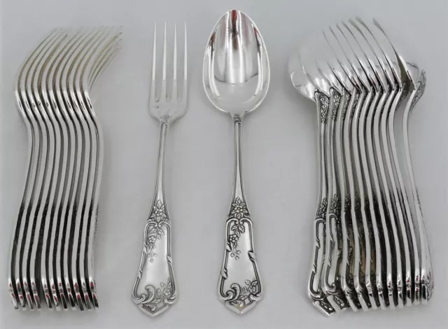 Boulenger modèle Louis XV Floral, 12 couverts de table, 24 pièces, métal argenté