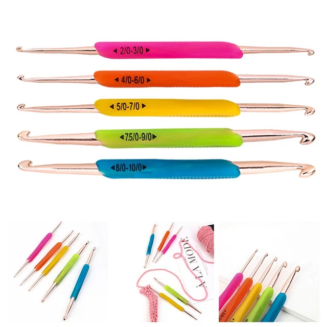 Crochits CROCHETS EN ALUMINIUM double tête pour tissage tricot poignées silicone ...
