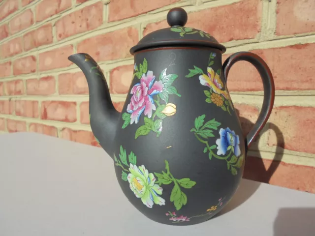 Antique 19th C Wedgwood Rosso Antico Black Basalt Small Teapot Coffeepot 6 1/4"