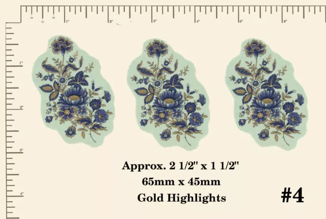 Ceramic decals 3 sizes ORIENTAL FLOWERS  FLORAL (gold highlights) WATERSLIDE A15