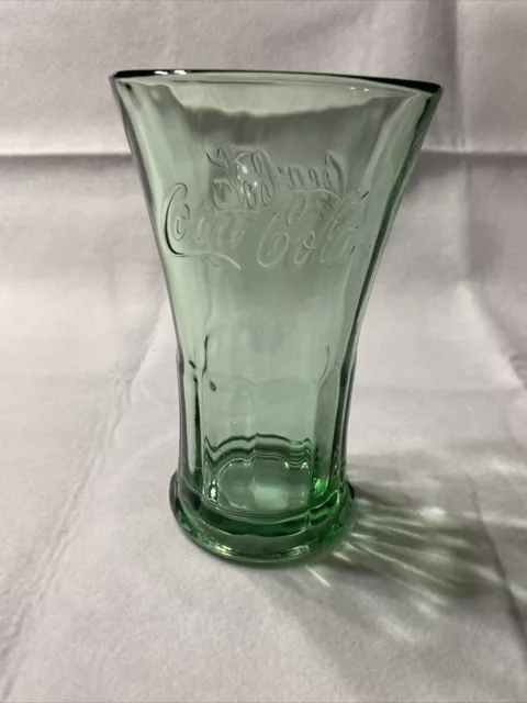 Coke Glass Genuine Coca-Cola Green Large 6" Tall Glasses Cup Vintage 17 OZ