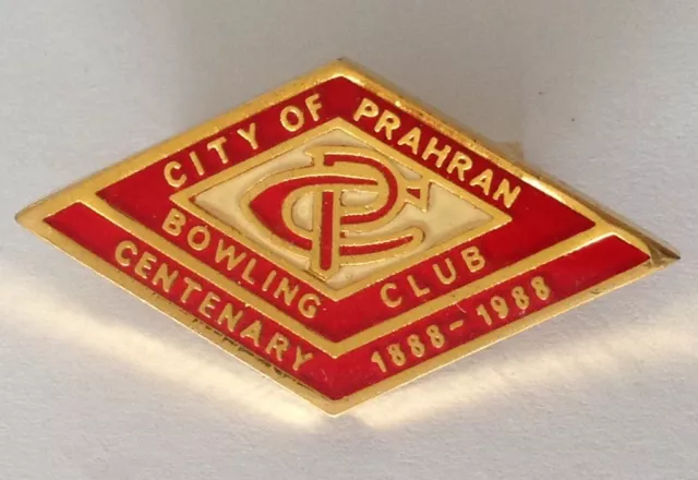 City Of Prahran Bowling Club Badge Pin Centenary 1988 Rare (L19)