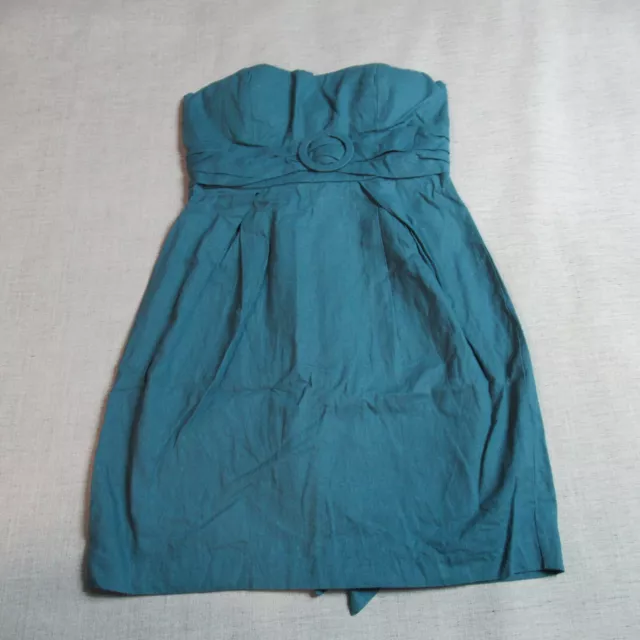 PRETTY GOOD DRESS Womens M Teal Linen Strapless Sweetheart Neck Party ...