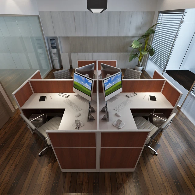 6x6 Quad Cubicles-43″ H- 4 MAN  L Shape Fully Laminated Office Workstations-MV