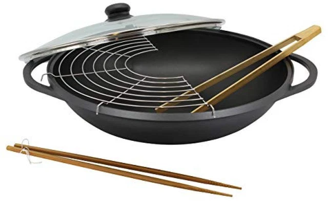 (TG. 36 cm) Krüger Leipzig SCO11 Wok con Coperchio in Vetro 36 cm - NUOVO