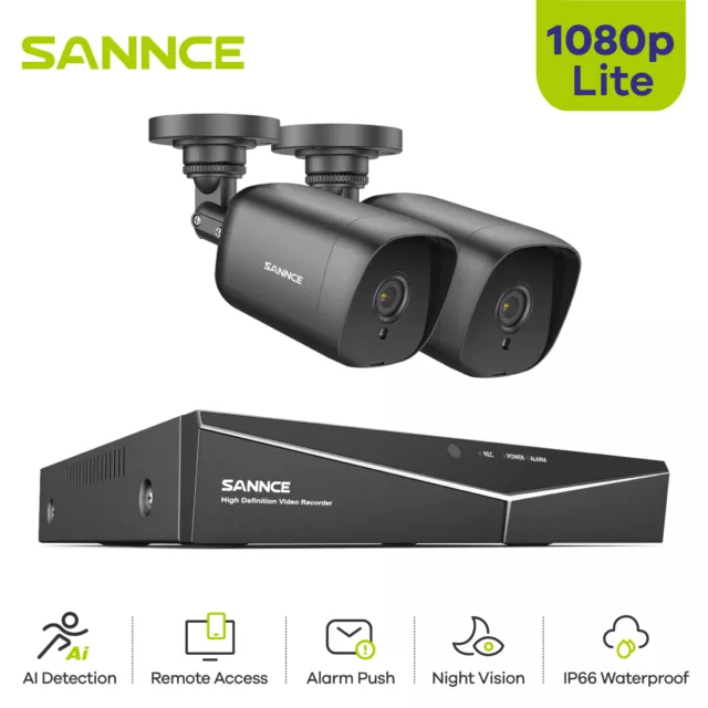 SANNCE 1080P Lite CCTV Camera System 2MP 4CH 5IN1 H.264+ DVR AI Human Detection