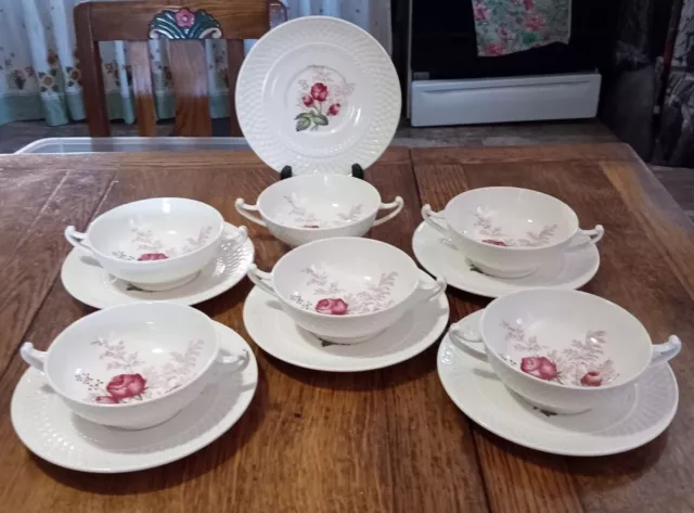 6 ~ Spode Copeland Lady Anne Two Handled  Cream Soup Bowls w/Saucers