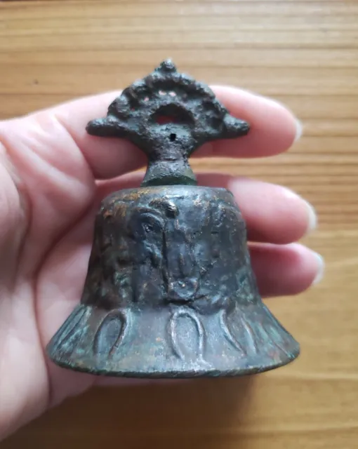Vintage 3" Cast Bronze Metal Mexico Mission Hand Bell Early 20th Century