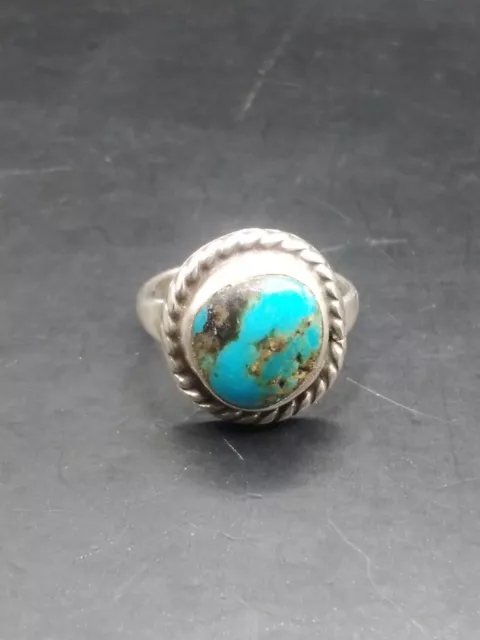 Vintage Silver (Tested) And Turquoise Ring Navajo Style Unmarked Size Approx K