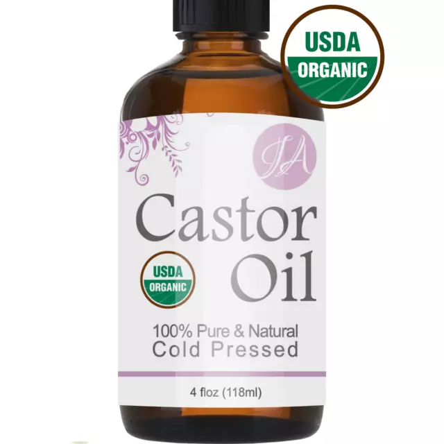 Premium Organic Castor Oil for Eyelashes, Eyebrows, Hair Growth, Skin & Face 4oz