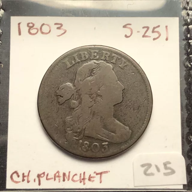 1803  DRAPED BUST LARGE CENT   SM DATE SM FRACTION  S-251   choice planchet