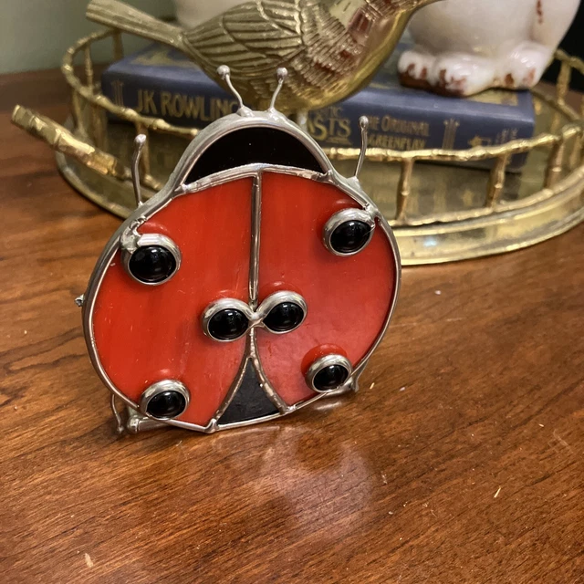 Leaded Stained Glass Ladybug Candle Holder For Votive Tea lights-4”x3”x3”