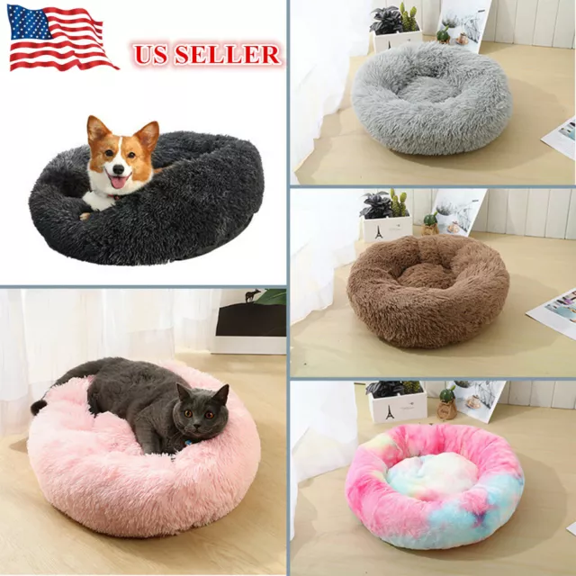Donut Plush Pet Dog Cat Bed Round Warm Soft Large Dog Sleeping Bed House Cushion