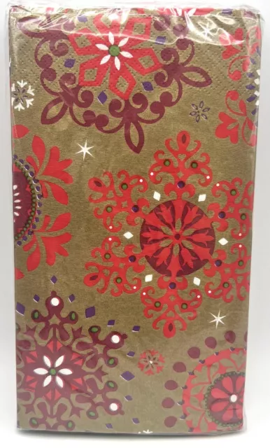 Christmas Treasures Red Gold Snowflakes Holiday Party Napkins Paper Guest Towels