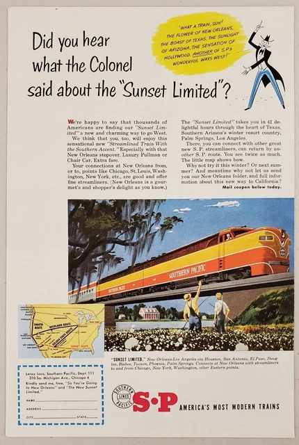 1951 Print Ad S-P Southern Pacific Lines Sunset Limited Train Chicago,Illinois