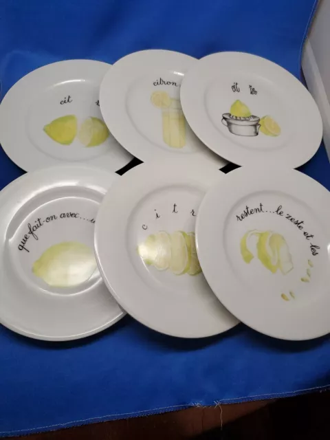 Porcelaine de Sologne Limoges 6 Lemon Citron Canape Plates 7.25" Rare Design