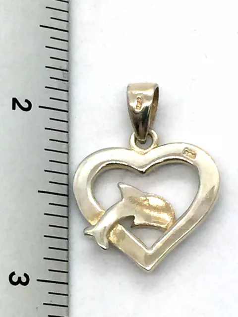 Solid Sterling Silver Dolphin Heart Charm Pendant 3