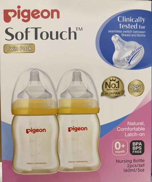 Pigeon Softouch Peristaltic Plus Wide Neck Bottle Twin Pack BPA Free 160ml