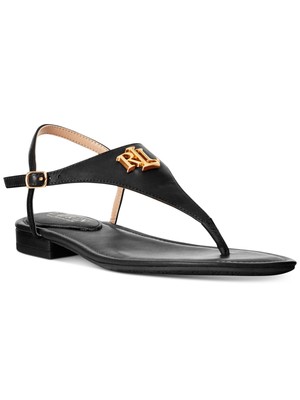 LAUREN RALPH LAUREN Womens Black Logo Ellington Leather Thong Sandals 7 B