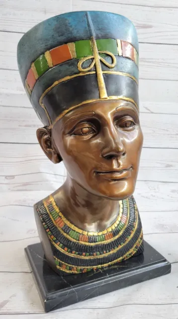 Bellissima Bronzo Art Scultura Testa Statua Nefertiti Antico Egiziano Regina