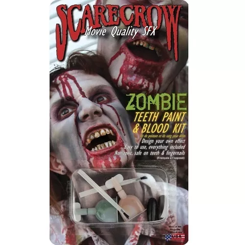 Autorizzato scarecrow Zombie Denti Pittura & Sangue Halloween Costume Nuovo W