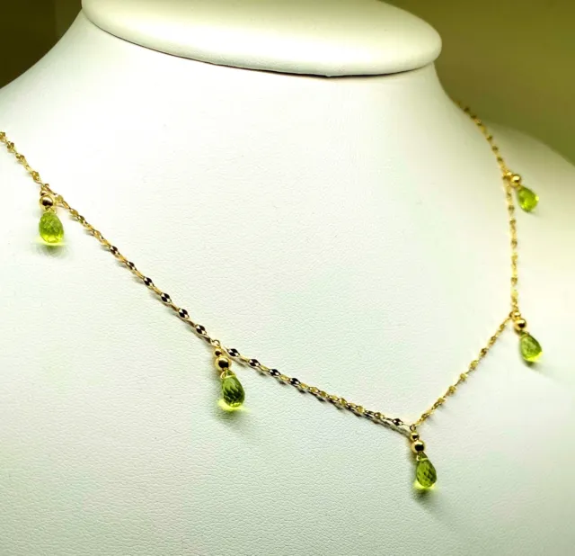 14k solid yell/gold 7x4mm teardrop faceted natural Peridot 16'' necklace 1.7gram