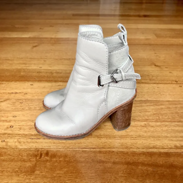 Acne Studio Beige Leather & Suede Cypress Heeled Ankle Boots, Size 35 IT/5 AUS