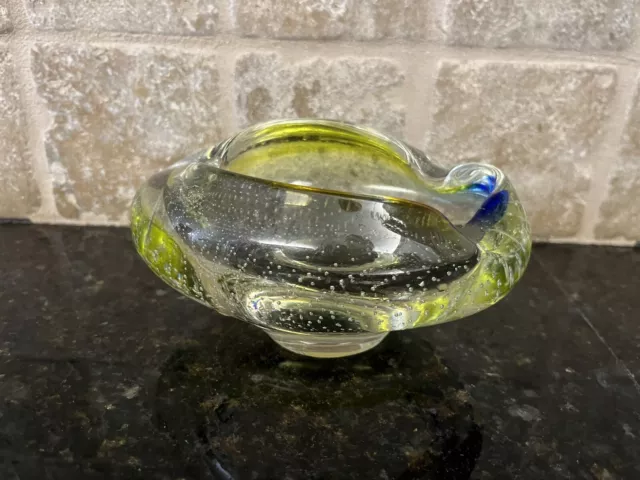 1960s Murano Ashtray Bowl Blue Yellow