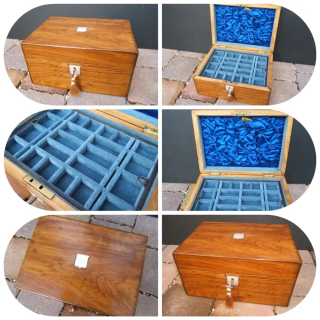 CAJA DE JOYERÍA ANTIGUA - MADERA DE OLIVO FIGURADA 19c - maravilloso interior