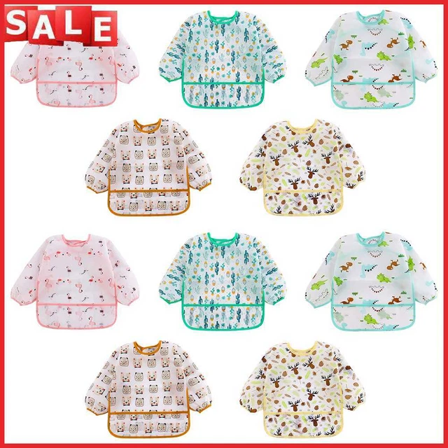 Baby Feeding Bibs Kids Waterproof Long Sleeve Feeding Apron Children One Piece