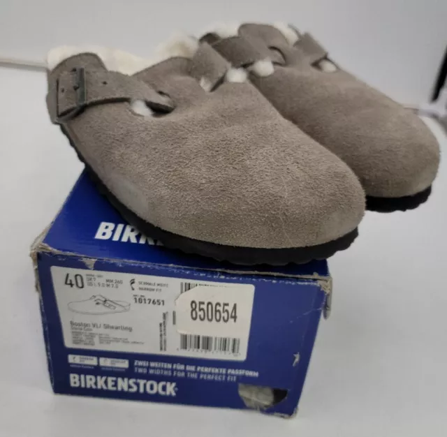 Birkenstock Boston VL/ Shearling Stone Coin Suede Leather Sandal Men 7 Women 9