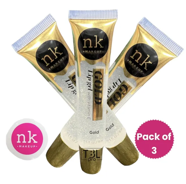 NK Lip Gloss Gel Gold Lipgloss with Vitamin E (Pack of 3)