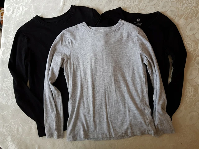 H&M Girl's Long Sleeve Cotton Tops Tshirt Bundle x 3 Black/Grey Age 8-10 Yrs