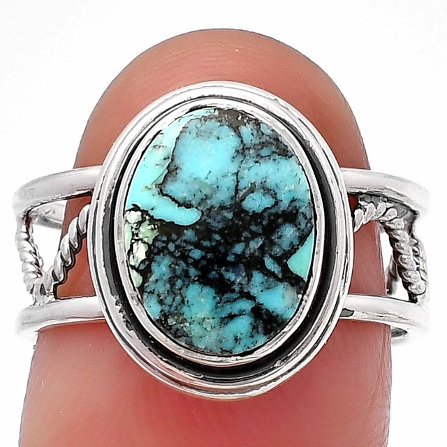 Lucky Charm Tibetan Turquoise 925 Sterling Silver Ring s.7.5 Jewelry R-1255